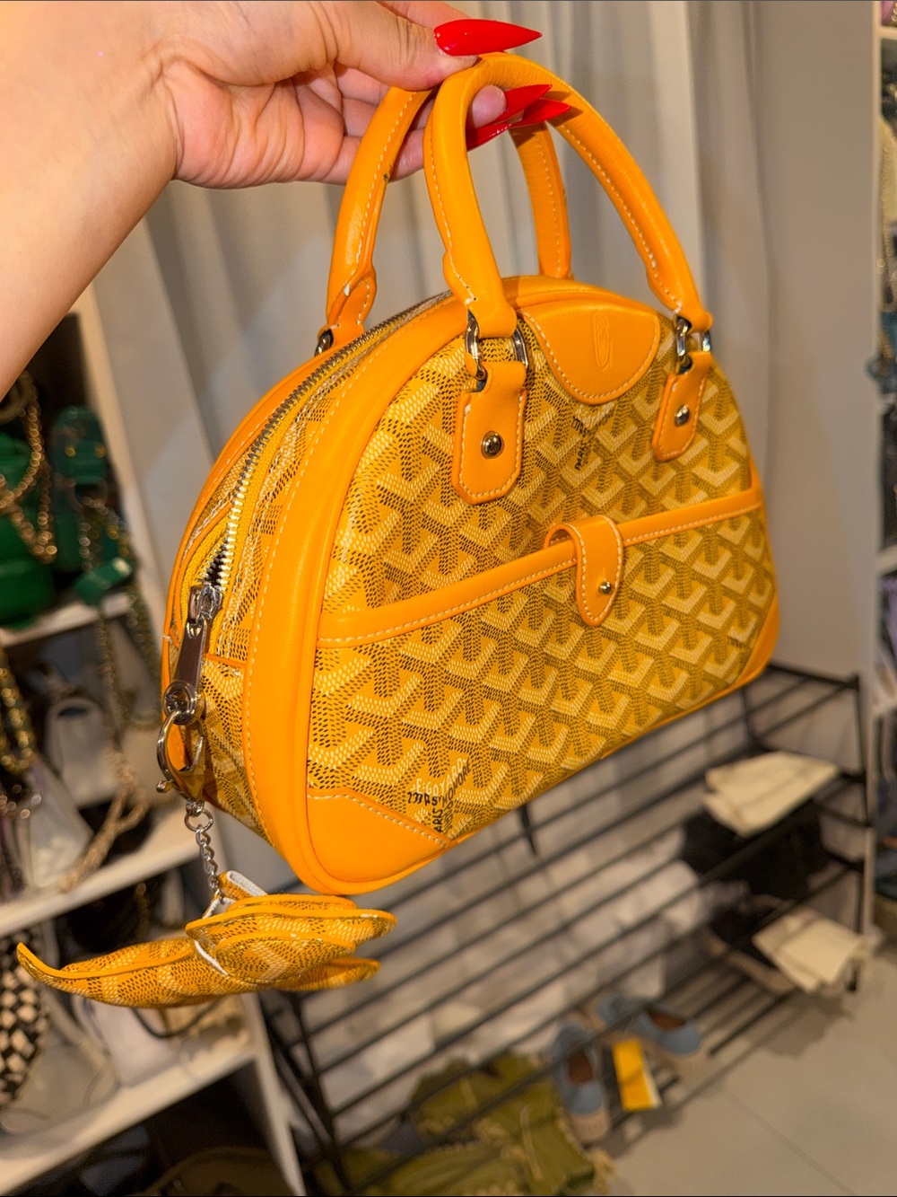 Yellow Patterned Dome Satchel Handbag